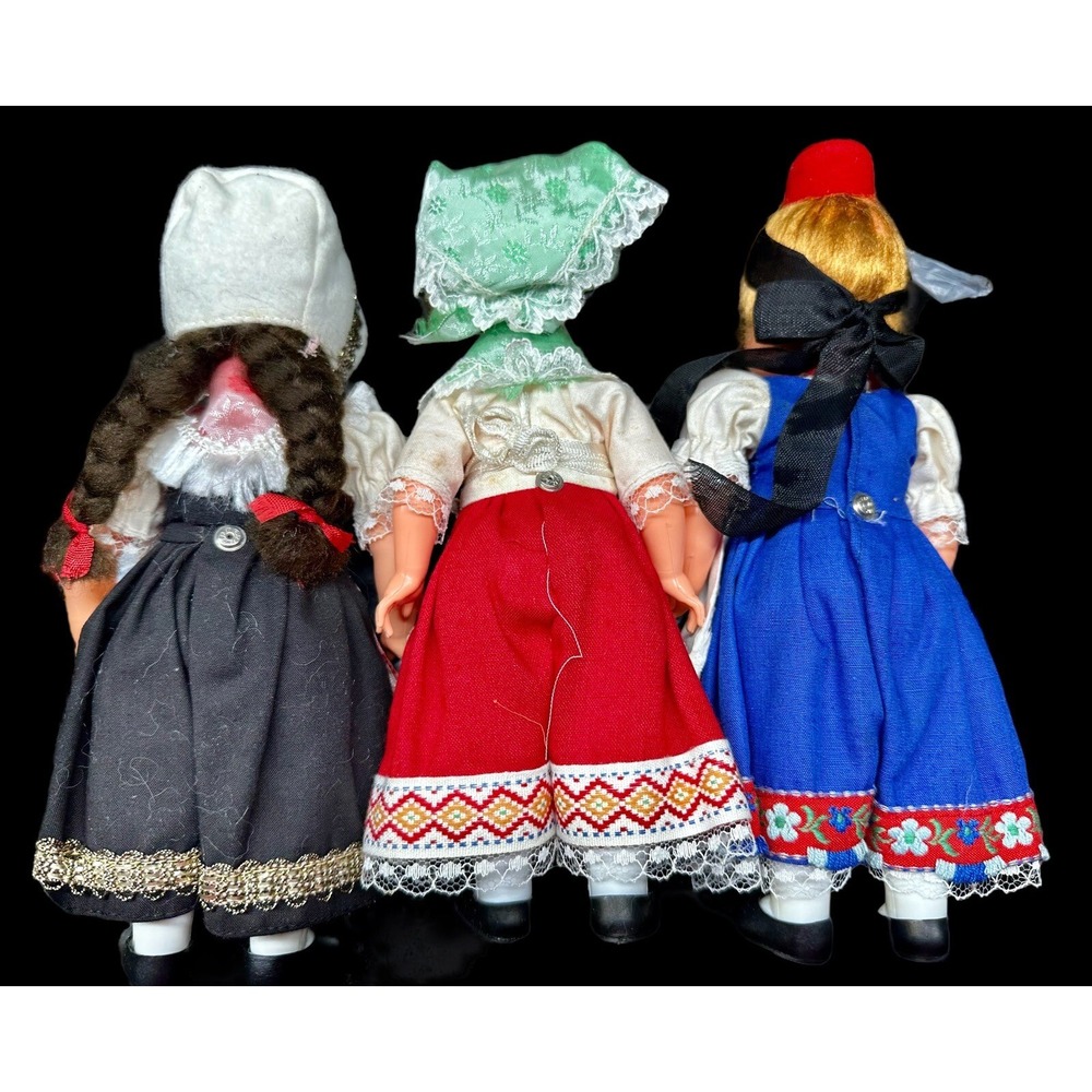 Lot Of 3 Vintage Dutch 7" Doll Plastic - Authentic Costume -‎ Blink eyes - Shoe - Picture 7 of 9
